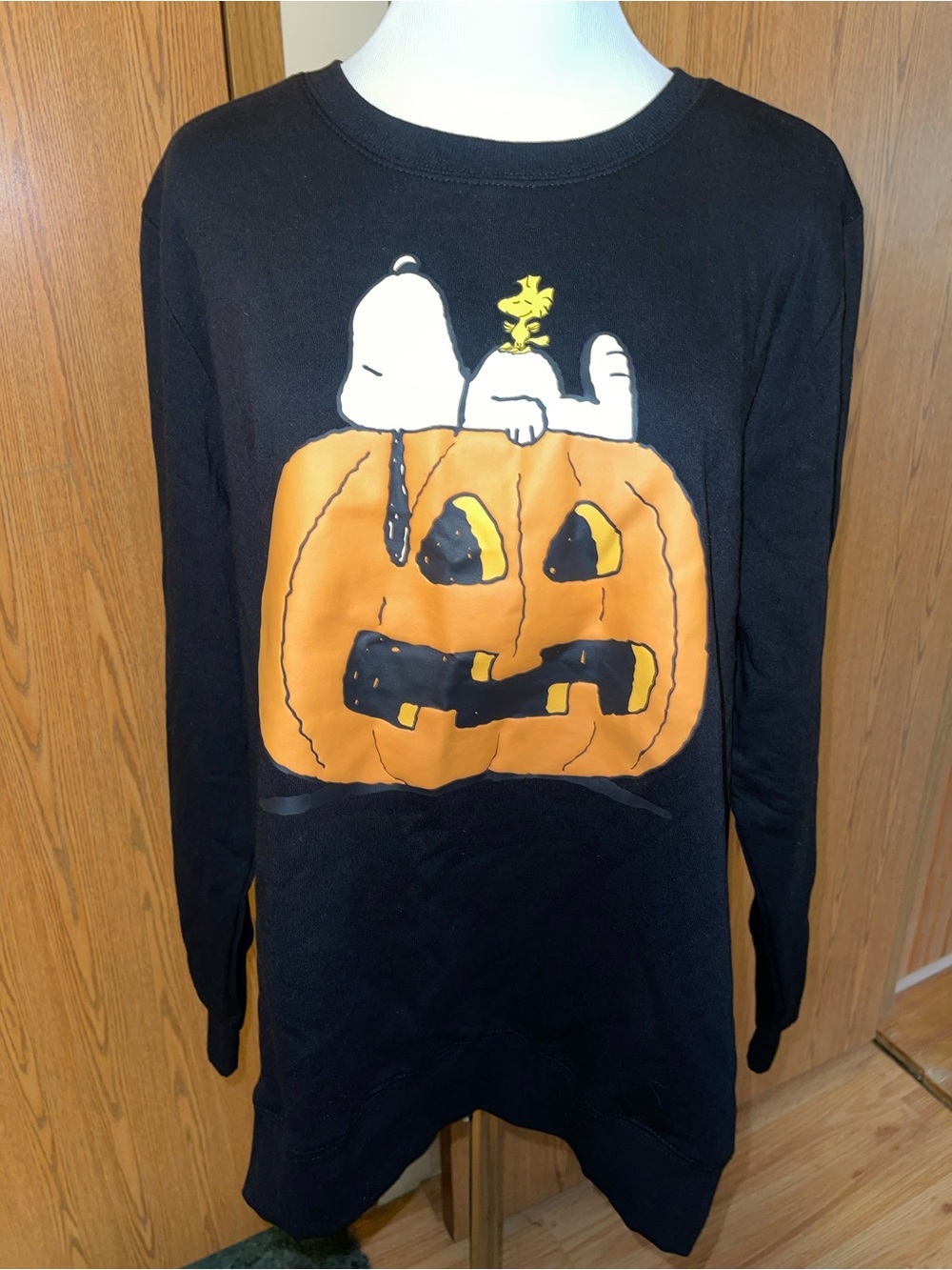 Peanuts Black Snoopy & Woodstock Pumpkin Graphic Crew Sweatshirt